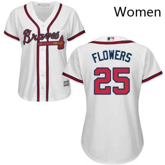 Womens Majestic Atlanta Braves 25 Tyler Flowers Replica White Home Cool Base MLB Jersey